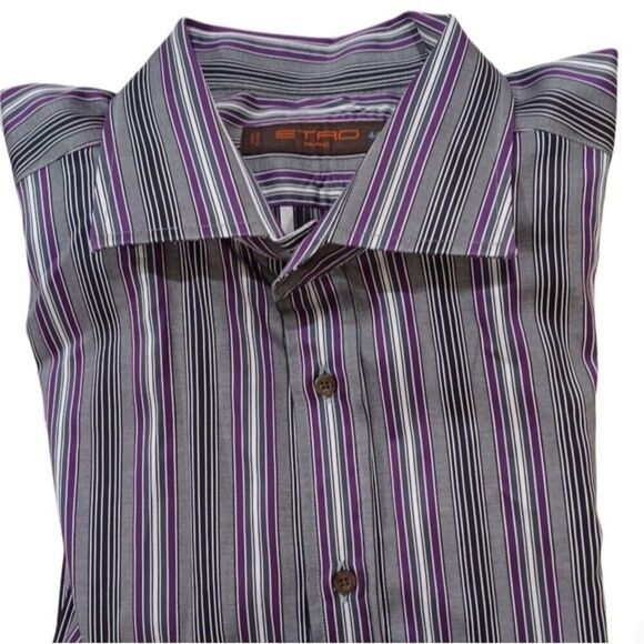 ETRO Milano Mens Long Sleeve Dress Shirt Italian Size 44 Purple Button Up - Picture 1 of 13
